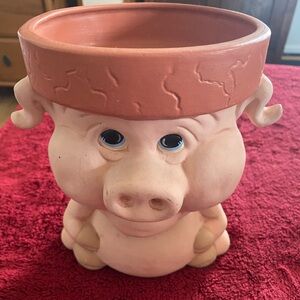 Pink Ceramic Pig Planter Hand Painted- Home Accents